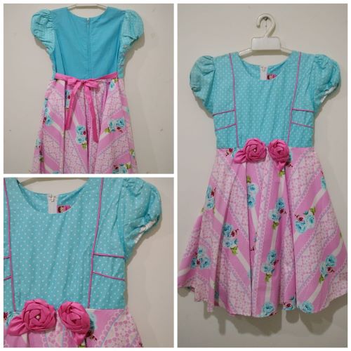 Dress Pesta Anak Katun Biru - Pink