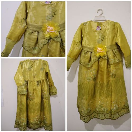 Dress Pesta Anak Organza Kuning Lime