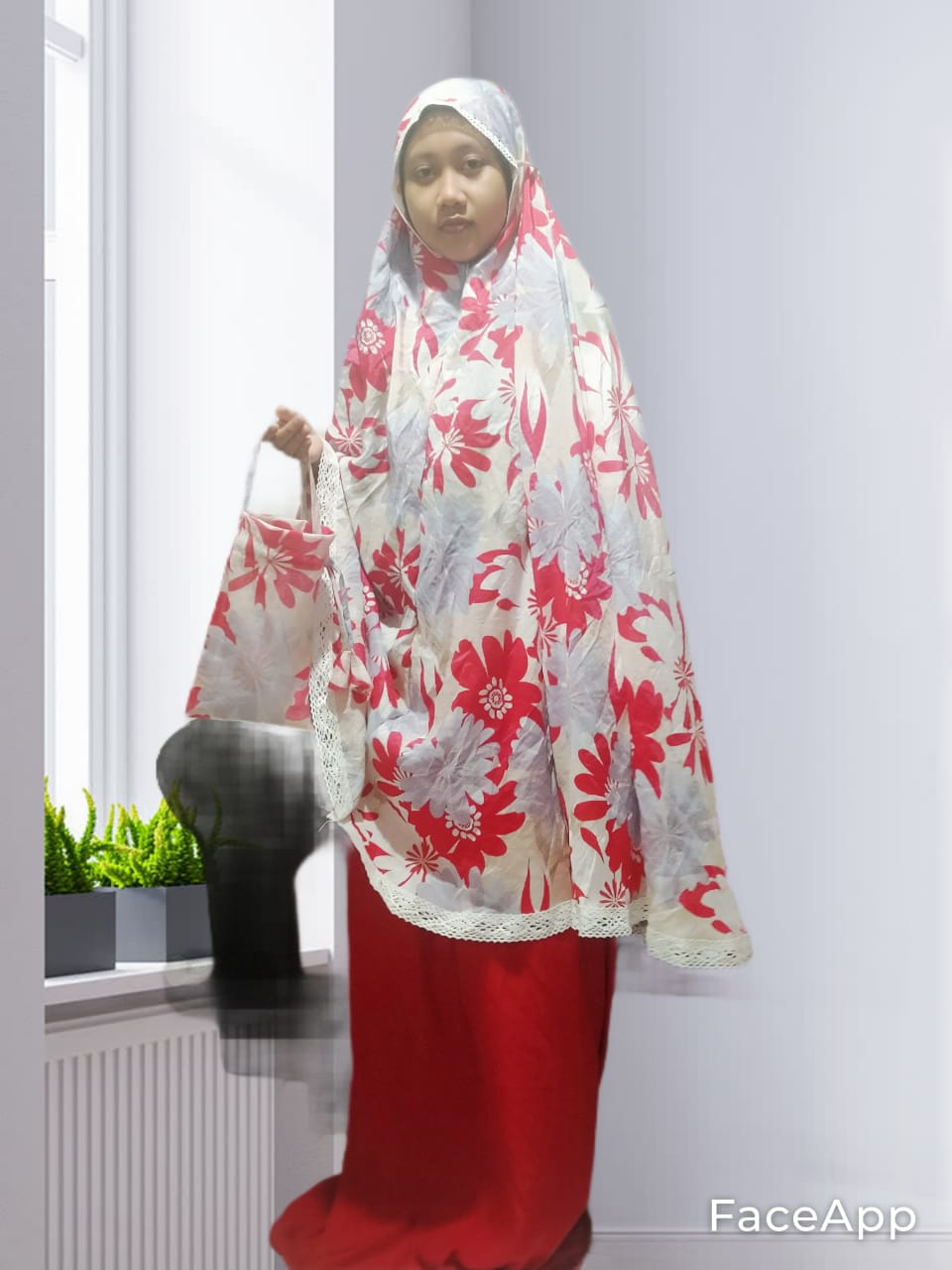Busana Muslim Wanita Mukena Silk Kembang 2 in 1