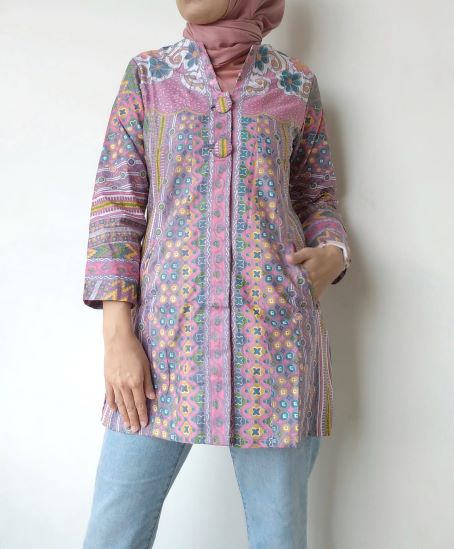 Pakaian Wanita ATasan Tunik Batik Warna Warna Pastel