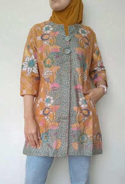 Pakaian Wanita ATasan Tunik Batik Warna Warna Pastel