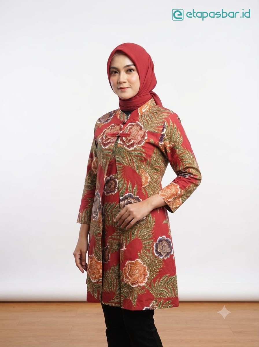 Tunik Batik Rengganis - Motif Bunga Merah (foto asli)