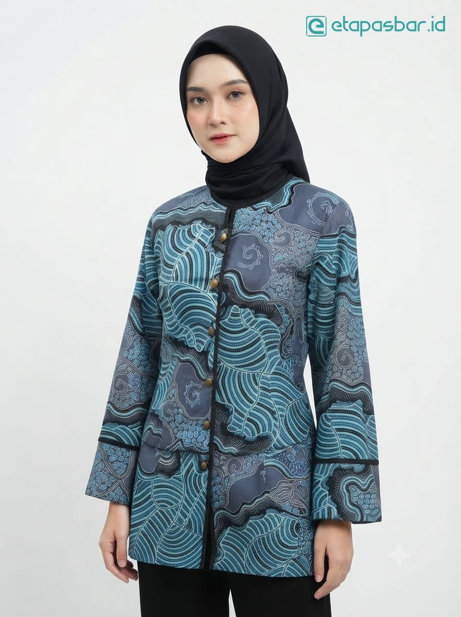 Tunik Batik Rengganis - Motif Ombak Biru (foto asli)