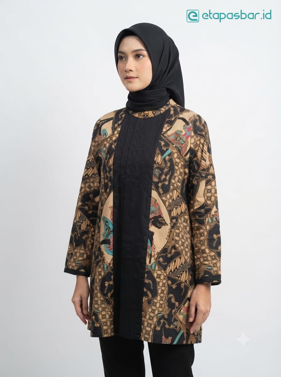 Tunik Batik Rengganis - Motif Wayang Coklat (foto asli)