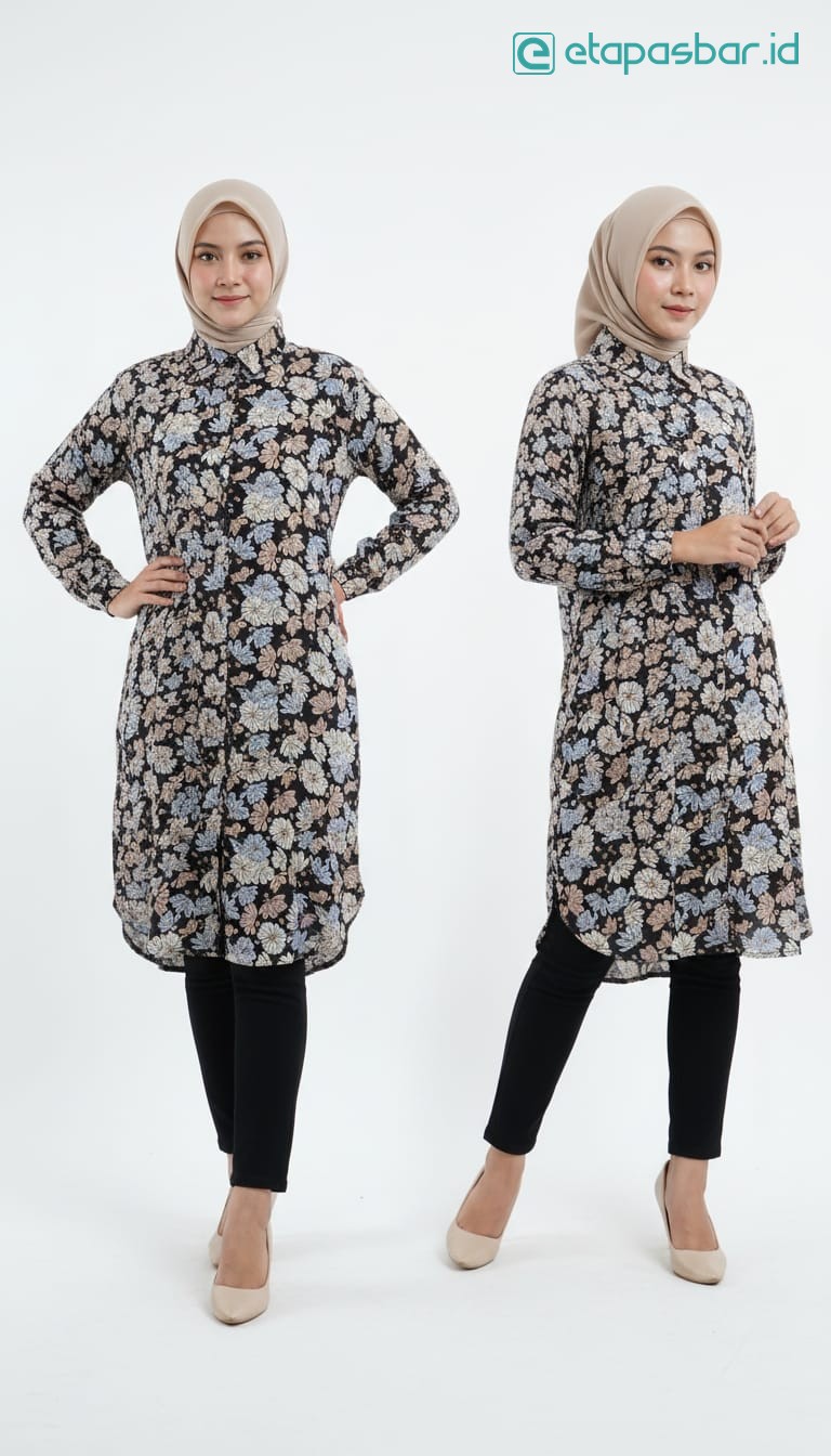 Tunik Bunga Rimbun - Hitam