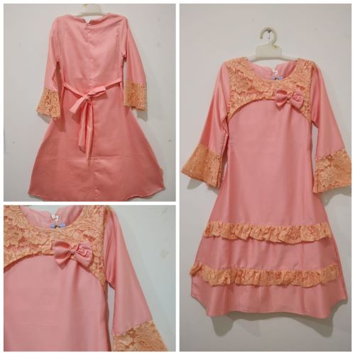 Gamis Anak Peach Aksen Pita
