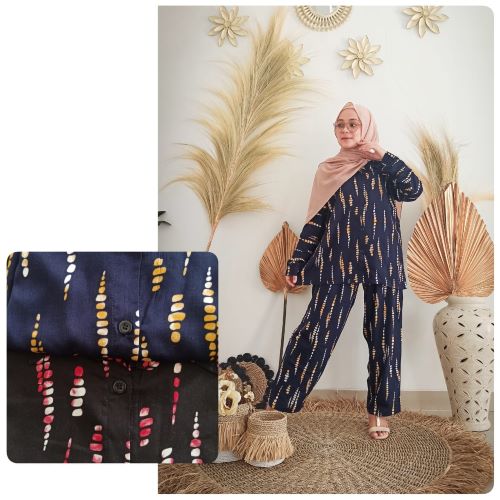 Pakaian Wanita Stelan Kemeja Motif