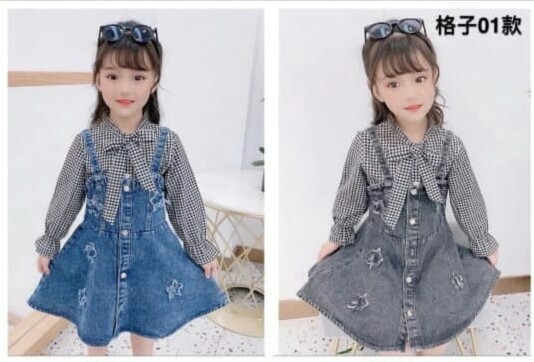 Pakaian Anak Stelan Rok Jeans Kemeja