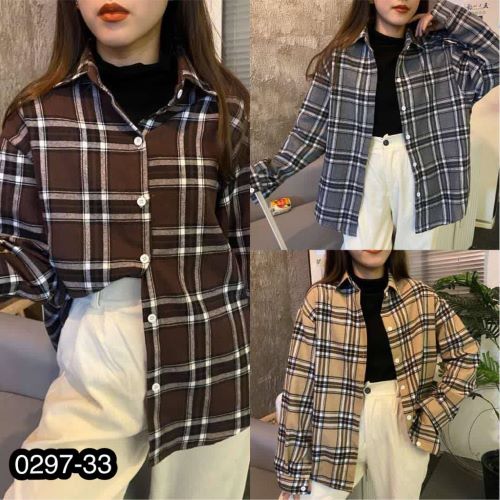 Pakaian Wanita Kemeja Kotak Katun Planel Import 0297-33