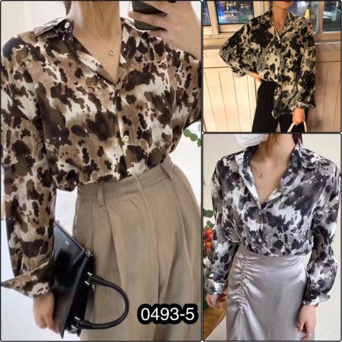 Pakaian Wanita Kemeja Corak Bahan Katun Import 0493-5