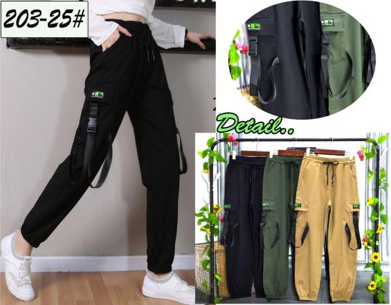 Pakaian Wanita Celana Cargo Jogger Bahan Katun Import 203-25