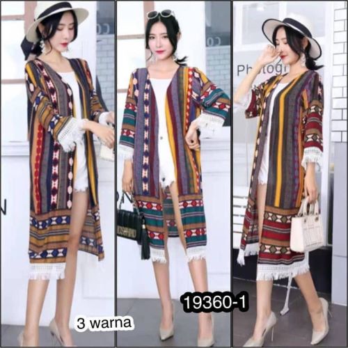 Pakaian Wanita Long Cardigan Bahan Katun Rayon 19360-1
