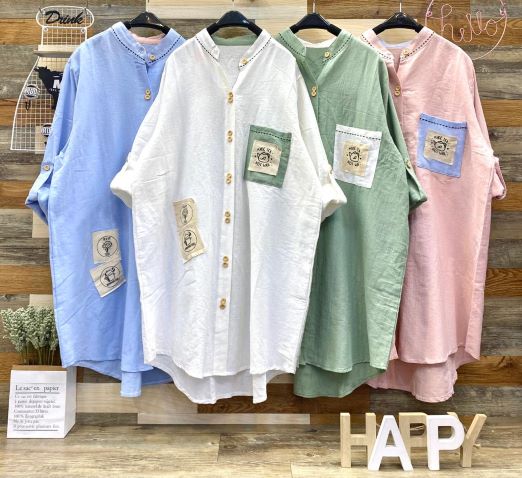 Pakaian Wanita Kemeja Tunik Bahan Katun Rami Import Gbr 2
