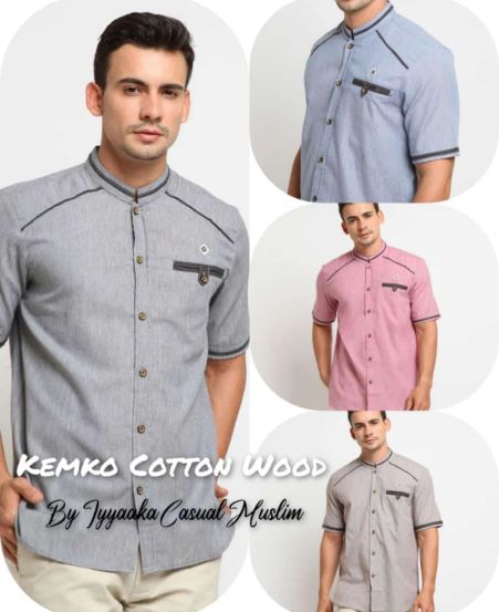 Pakaian Pria Busana Muslim Kemko Kemeja Koko Cotton Wood Gbr 1