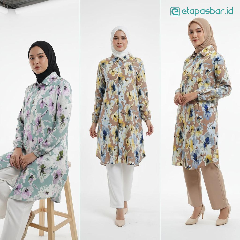 Tunik Katun Rayon - Motif Bunga Lukis