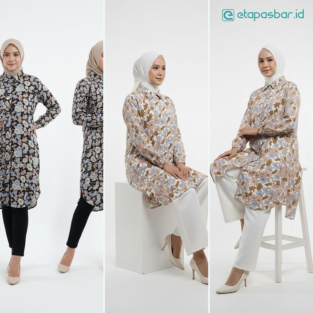 Tunik Katun Rayon - Motif Bunga Rimbun